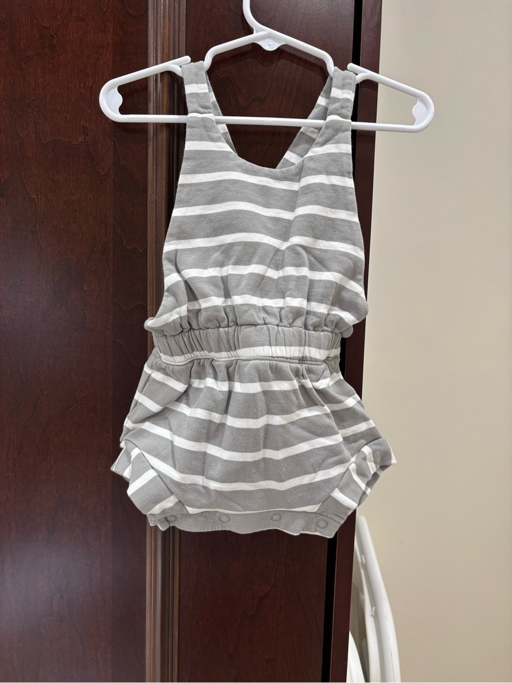 Monica+Andy Striped Gray & White Baby Romper